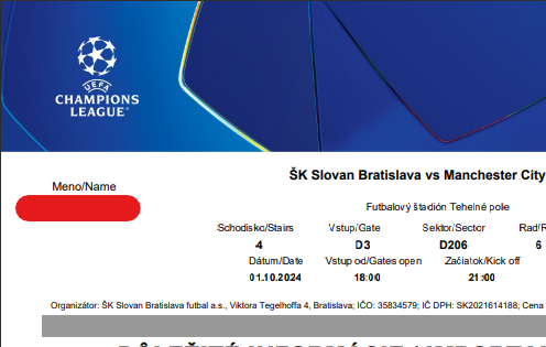 2 BALÍKOVÉ VSTUPENKY NA ŠK SLOVAN BRATISLAVA LM