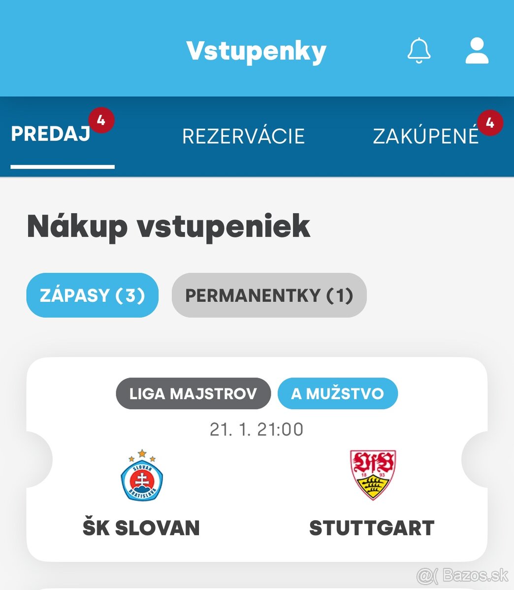 Slovan 2 listky - 88 euro kus