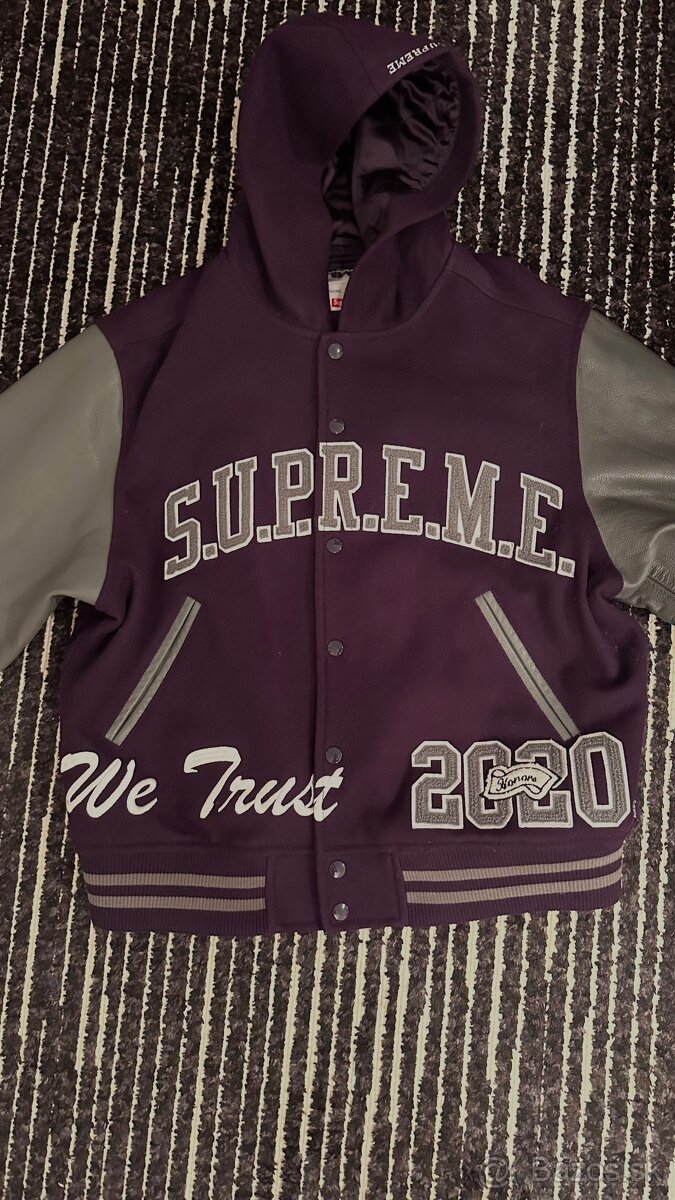 Supreme King Hooded Varsity Jacket Purple