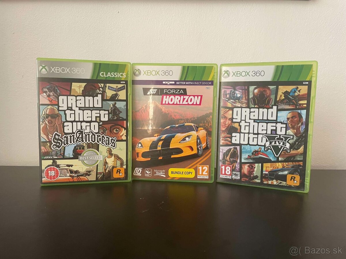 Hry na Xbox 360 (GTA San Andreas, GTA 5, Forza Horizon)