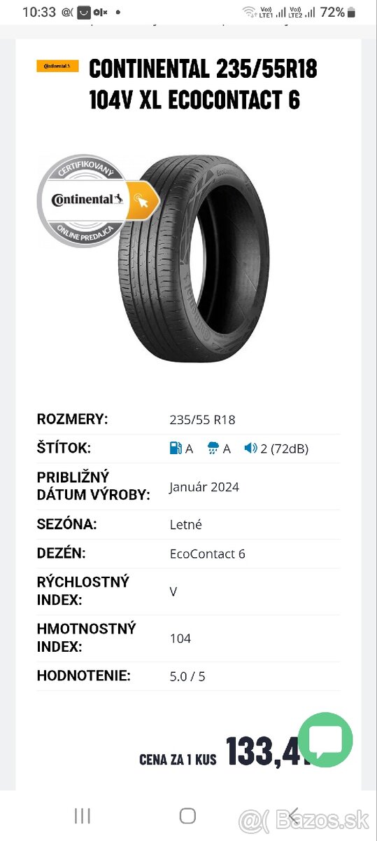 Continental Ecocontact6 235/55r18 V XL