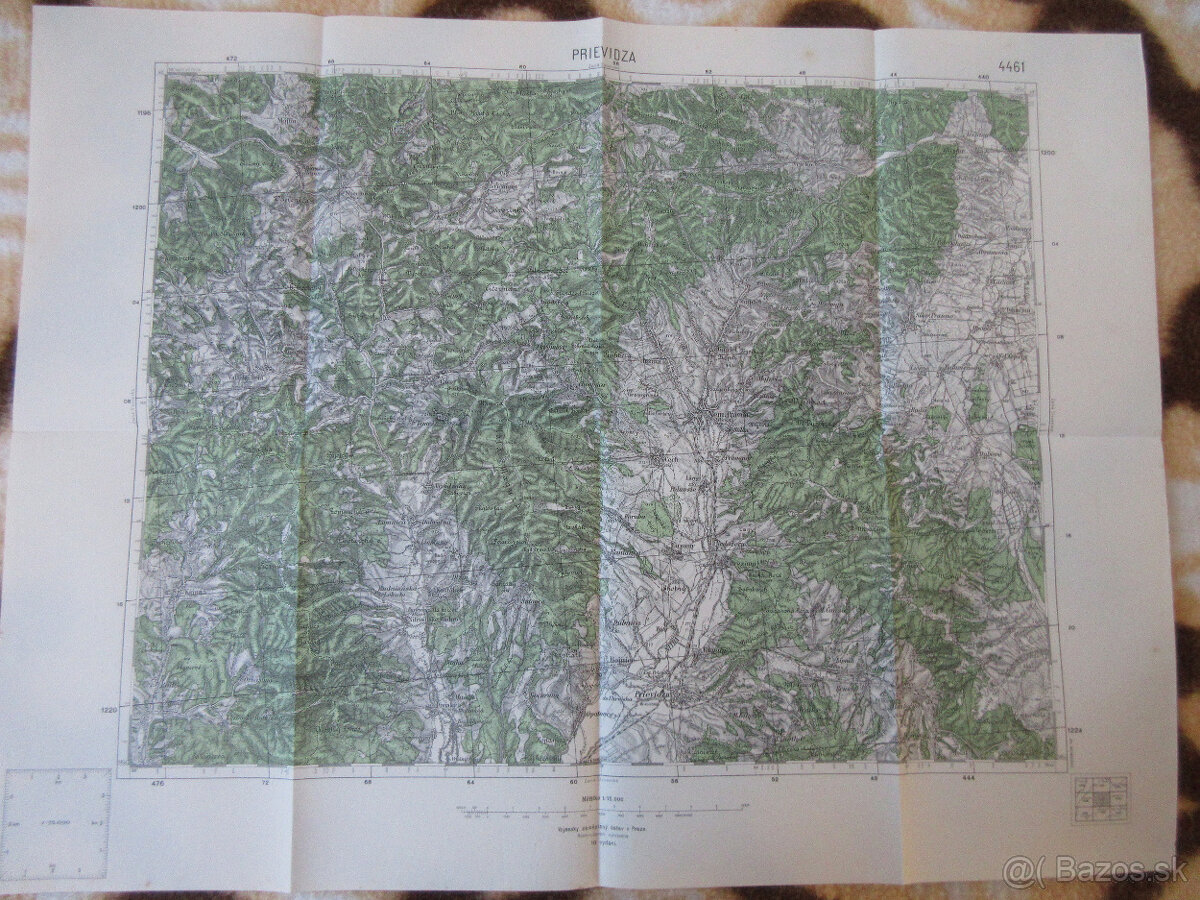 Mapa Prievidza, Bojnice, Mojtín, Nitr. Rudno, Pravno 1936