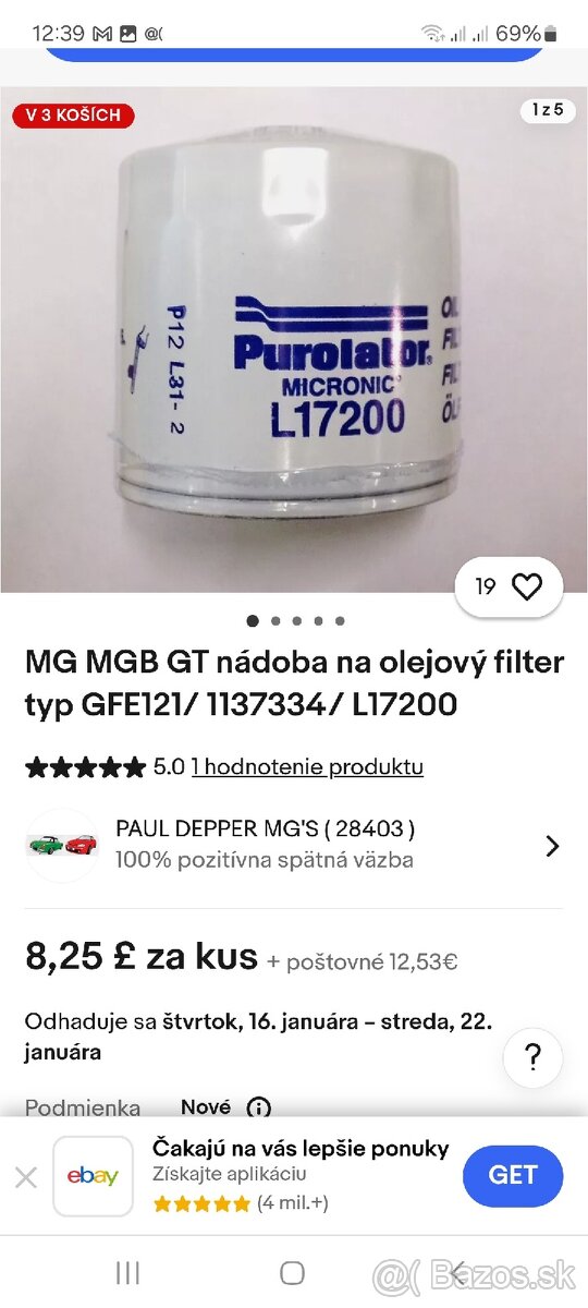 Predám olejový Filter Purolator L17200