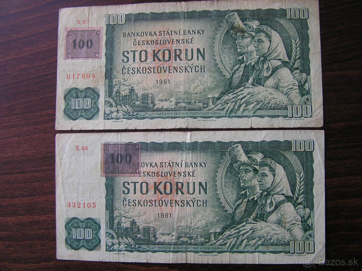 ČESKOSLOVENSKÉ BANKOVKY: 100-Kčs-1961/1993 Český kolok