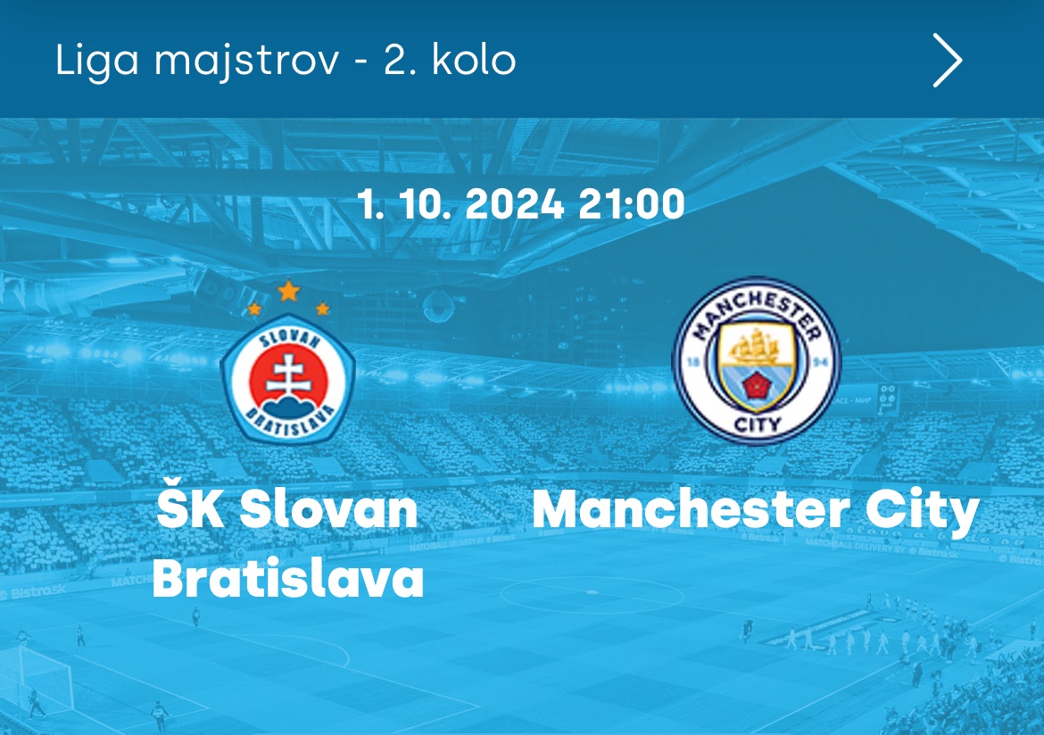 ŠK Slovan - Manchester City - vstupenky B207 - 2ks