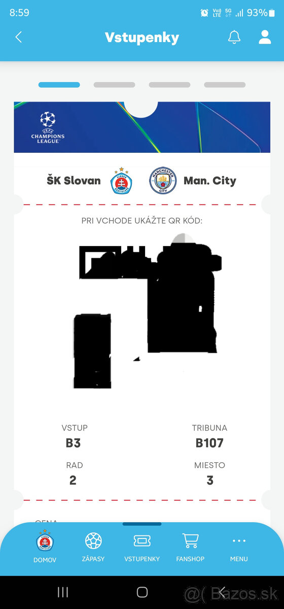 SLOVAN - MANCHESTER CITY = 1 lístok