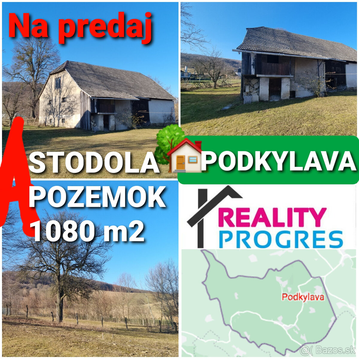 POLOSAMOTA STODOLA A POZEMOK 1080m2 PODKYLAVA - VOĽNÁ