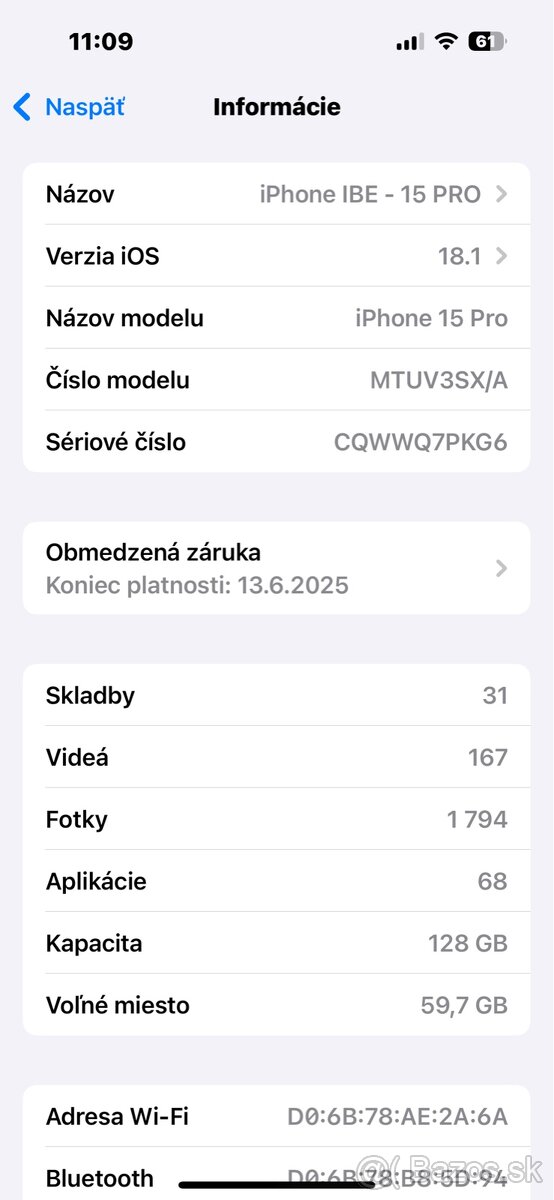 iPhone 15 pro - 128GB - Čiernej farbe