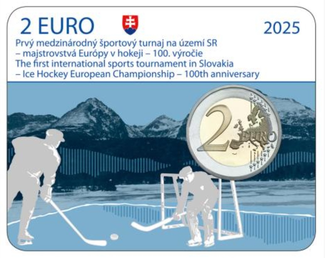 2 € euro pamätná coincard Slovensko 2025 hokej