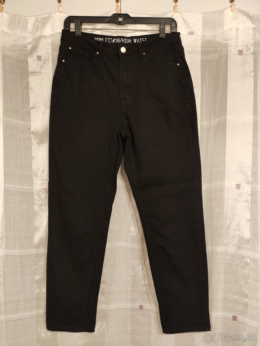 Čierne džínsy s vysokým pásom MOM FIT, veľ. 38