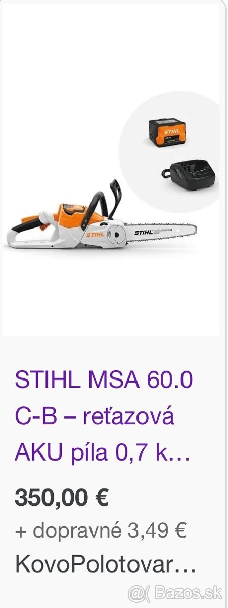 Predám  akumulátorovu reťazovú pílu STIHL MSA60.0C