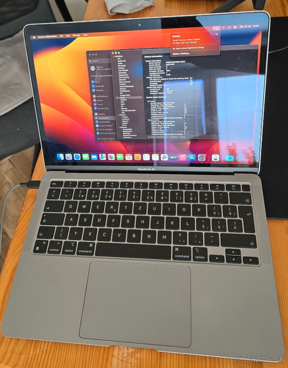 Predám MacBook Air M1 8GB/256GB - 100%batéria - 86 cyklov