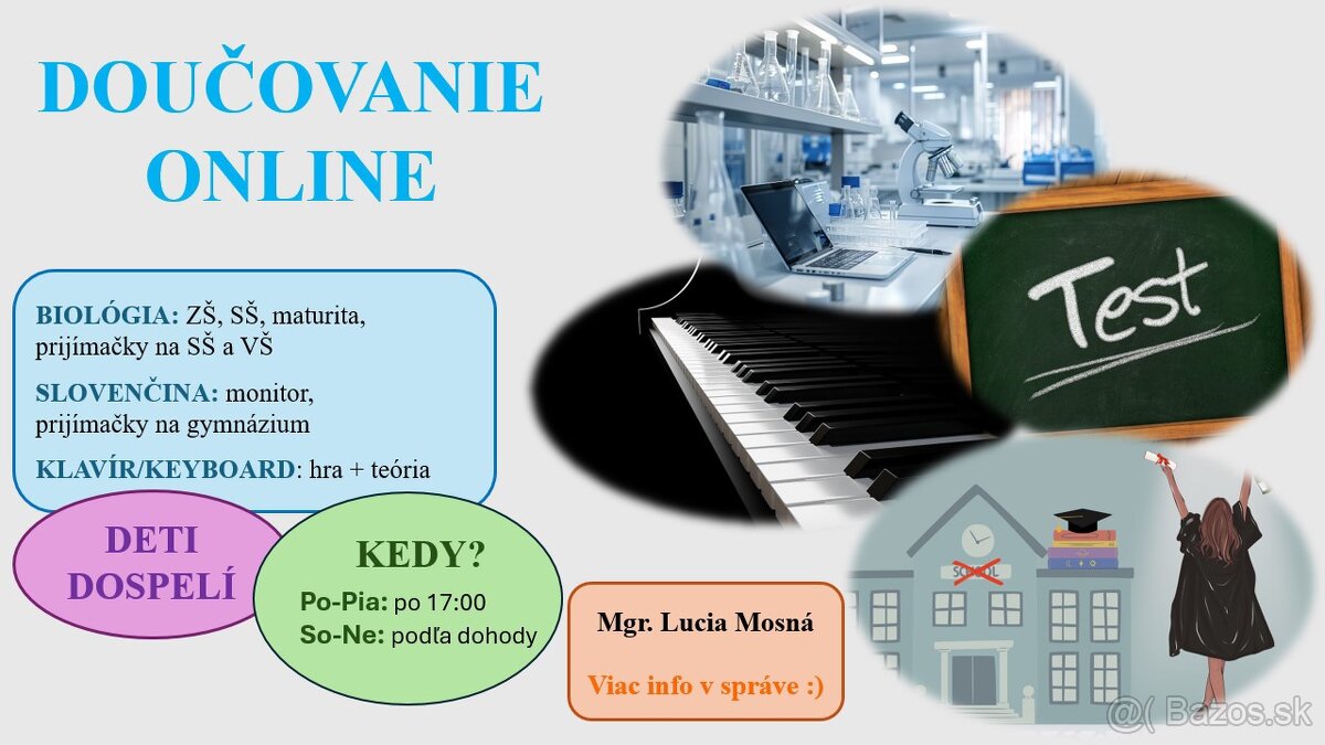 Doučovanie: BIO, SJL, keyboard/klavír