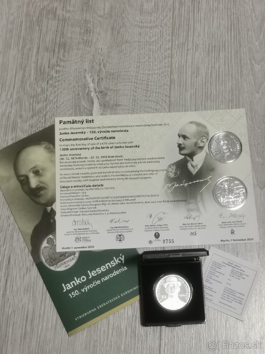 10€ proof minca + PL Janko Jesenský