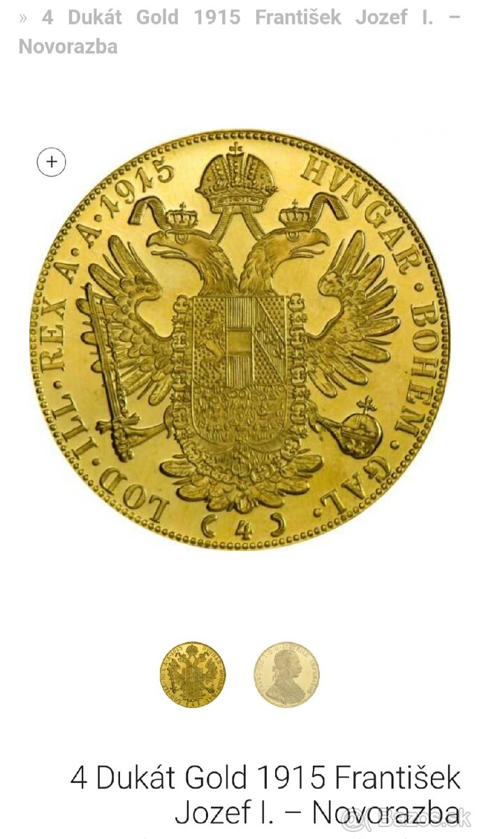 4 Dukát zlato Gold 1915 František Jozef I.