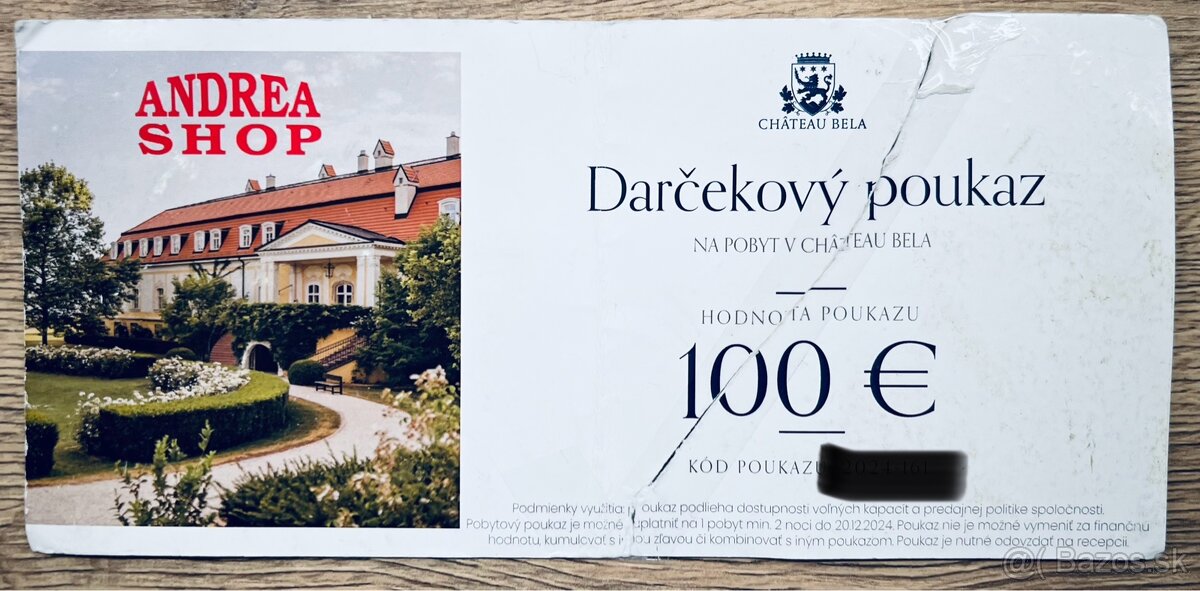 Predam darčekový poukaz Chateau Bela