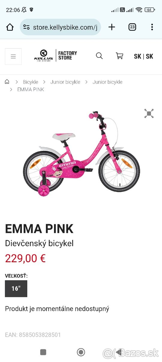 Kellys Emma 16" Pink dievčensky bicykel