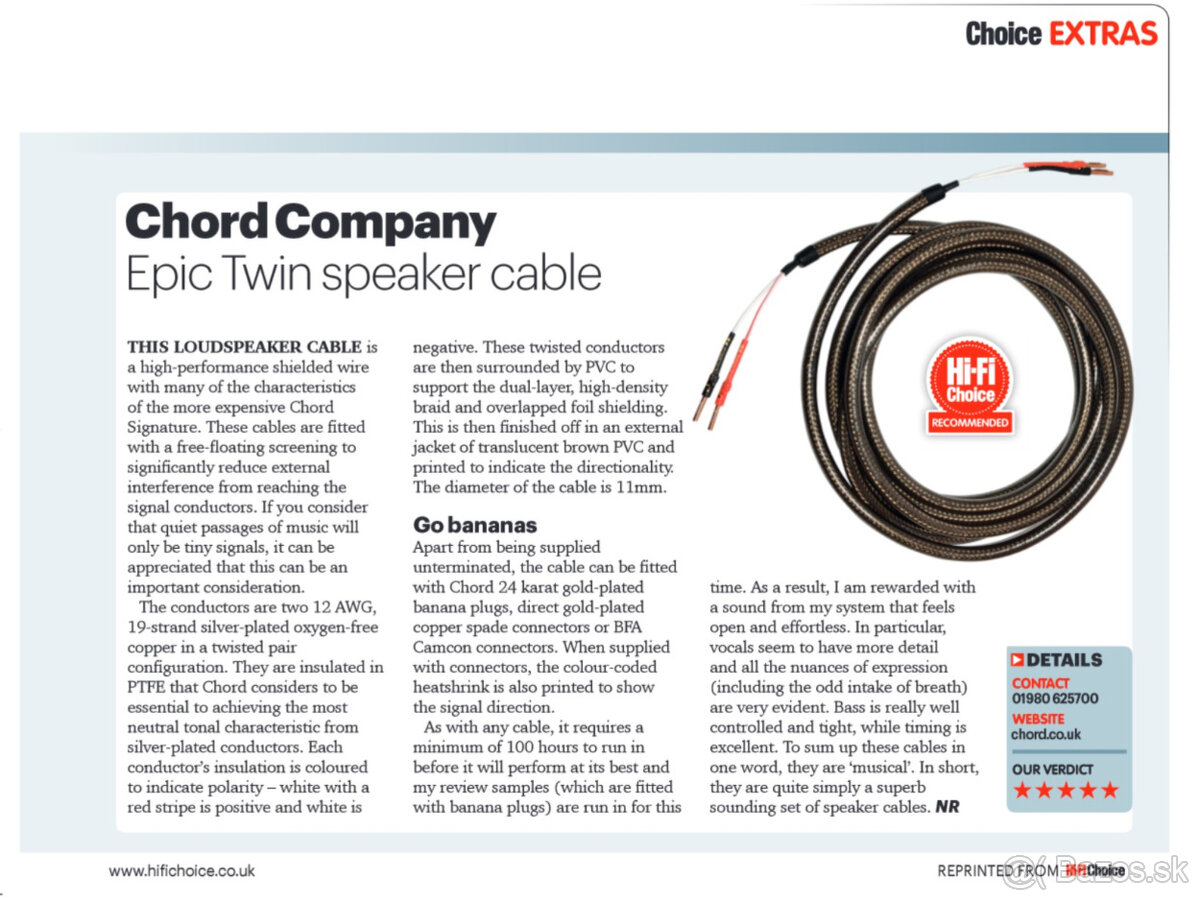 Repro kable Chord Epic Twin 2,5m