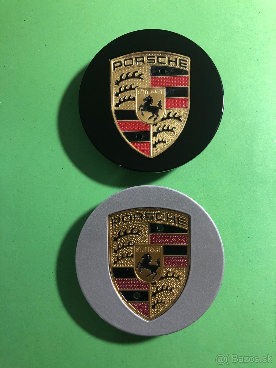 Stredové krytky Porsche - priemer 56,65 a 76 mm čierné/sivé