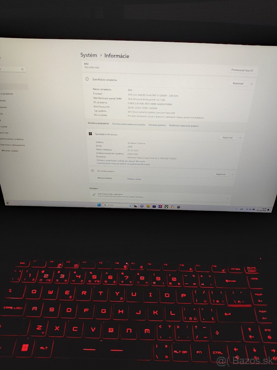 Predám Herný Notebook MSI THIN GF63 12VE-254CZ ČIERNY