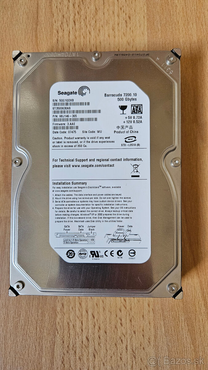 HDD 3,5" Seagate Barracuda 7200.10 500GB SATA ST3500630