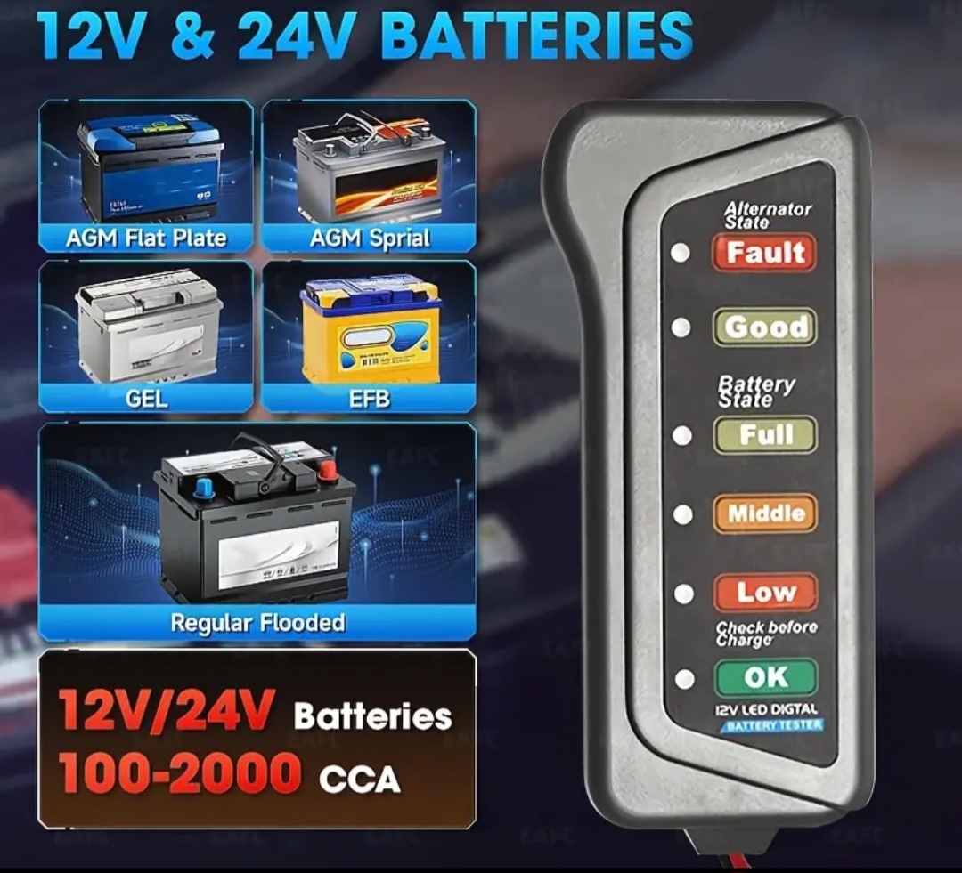 EAFC 12V Testovač Batérie pre Auto a Moto