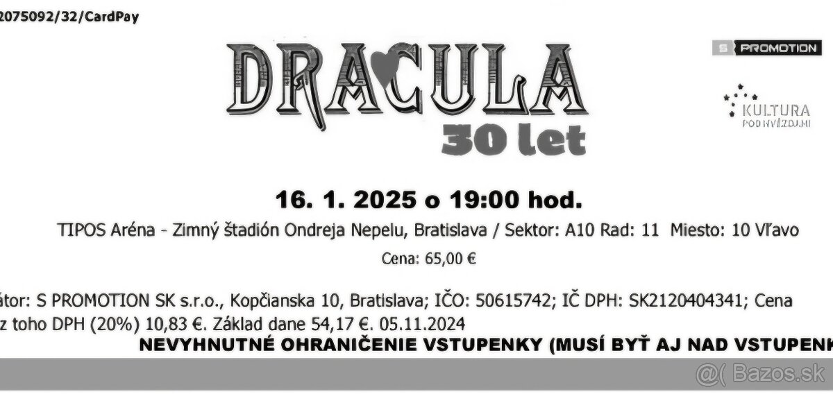 DRACULA muzikál - PREDÁM VSTUPENKY NA DRACULA  V BRATISLAVE