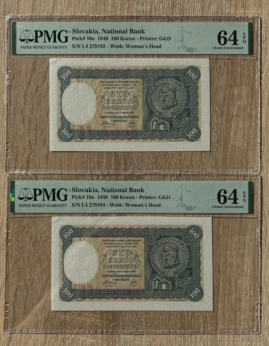 Bankovky Slovenský štát 100Ks 1940 séria L4 Unc