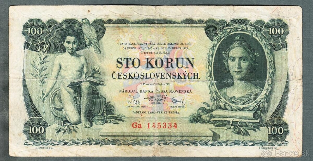 Staré bankovky - 100 korun 1931