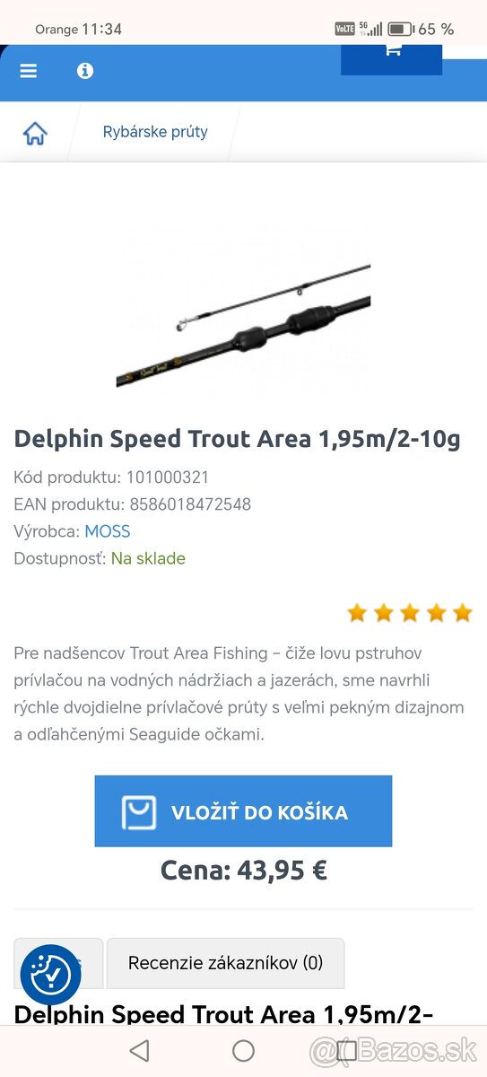 Prívlačový prút Delphin speed trout area 1,95m/2-10g