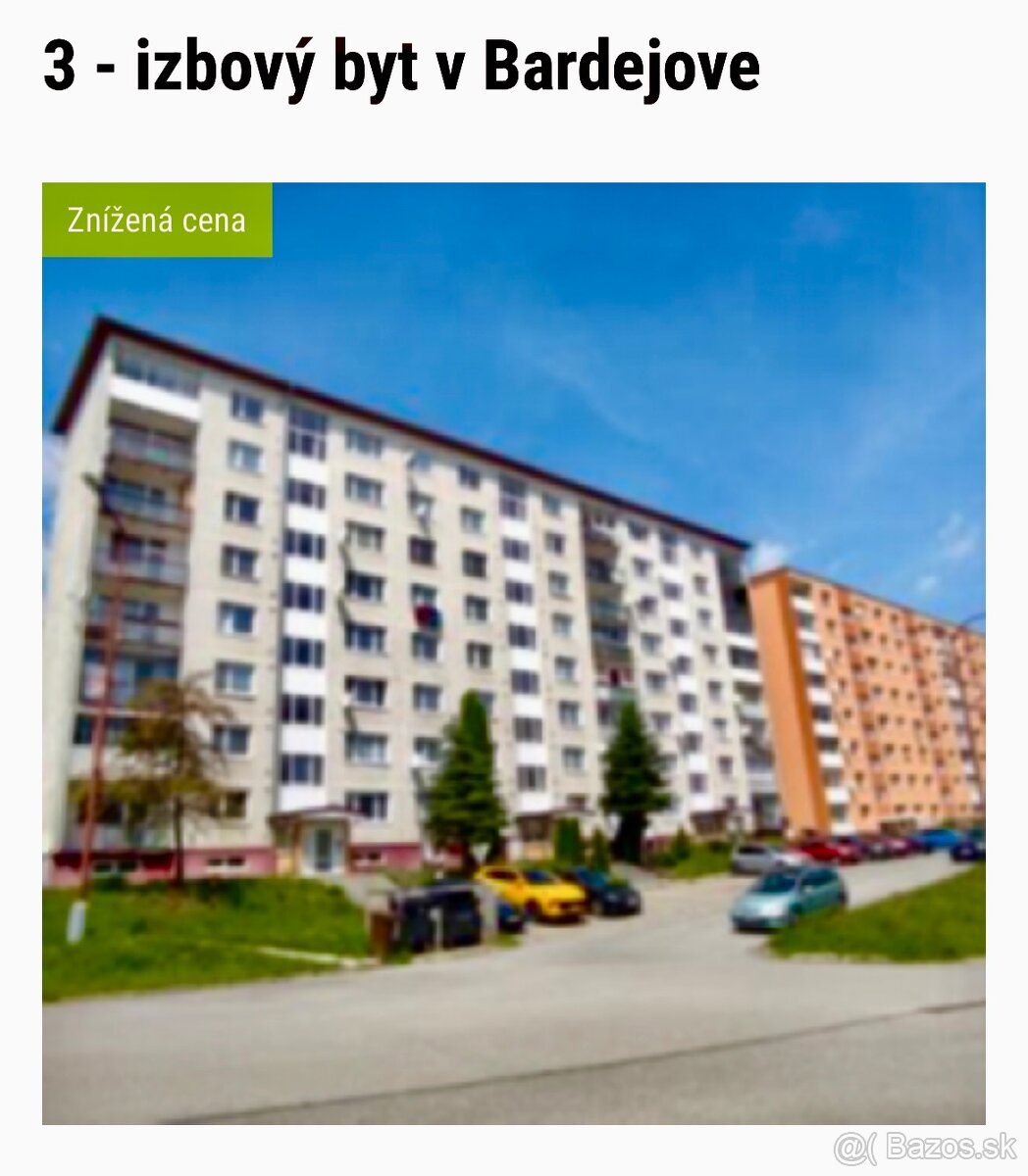 3 - izbový byt v Bardejove