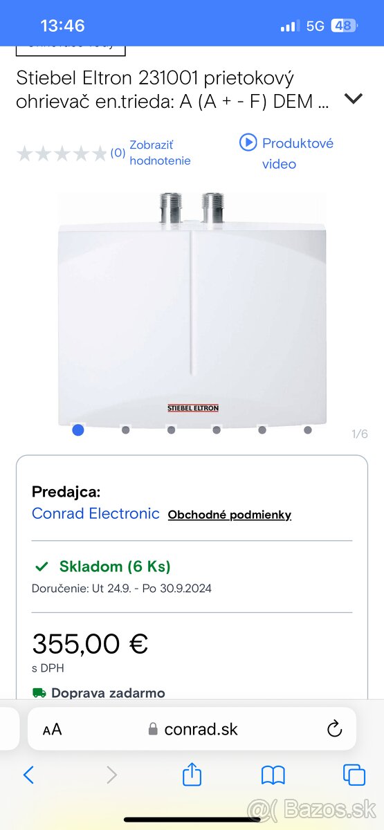 Stiebel Eltron 231001 prietokový ohrievač en.trieda: A