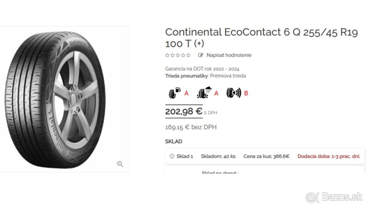 Predám Continental EcoContact 6 Q 255/45 R19 100T