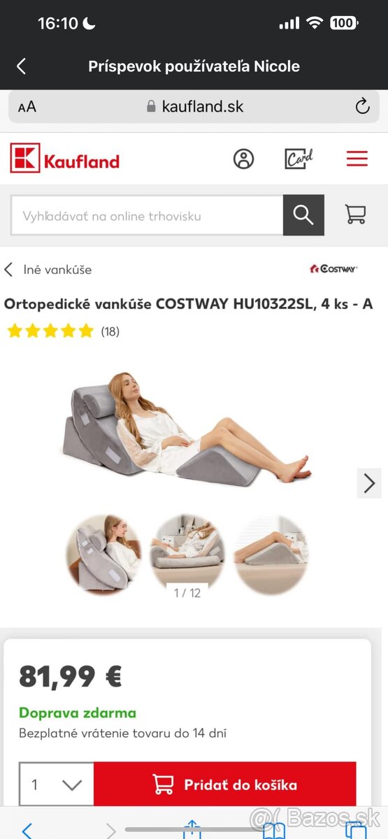 Ortopedické vankúše Costway sada 4ks