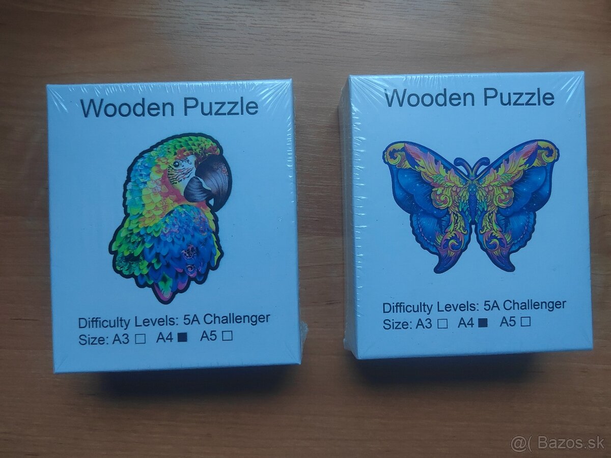 Nové drevené puzzle Papagáj, motýľ