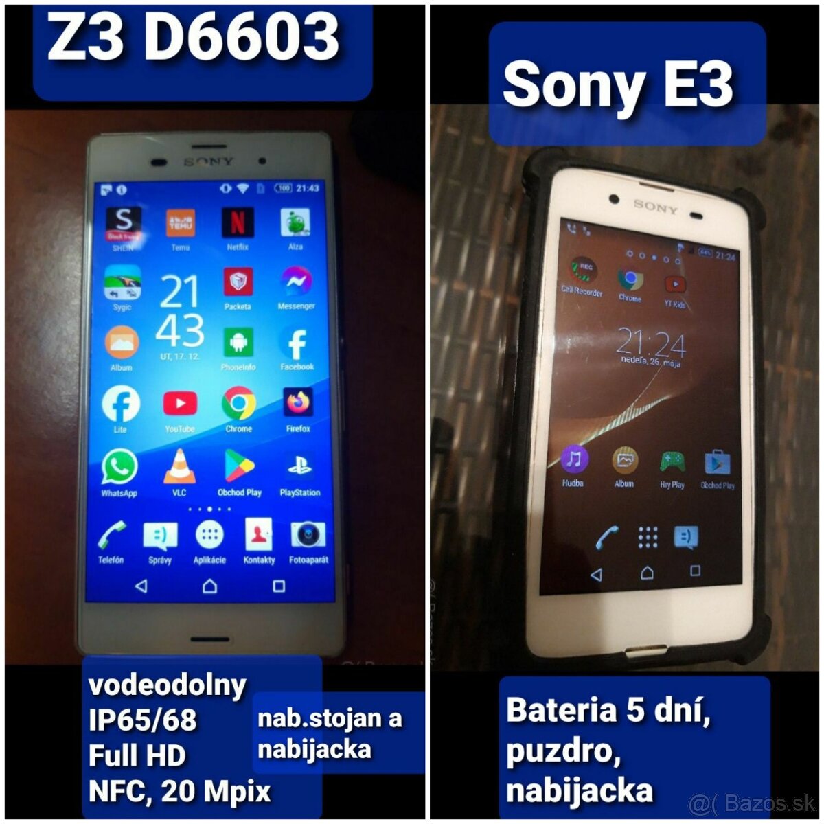 Sony Z3 vodeodolny a Sony E3