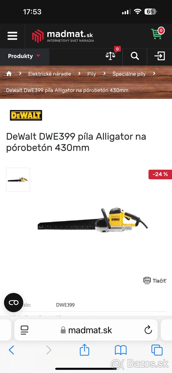 DeWalt DWE399 píla Alligator na pórobetón 430mm