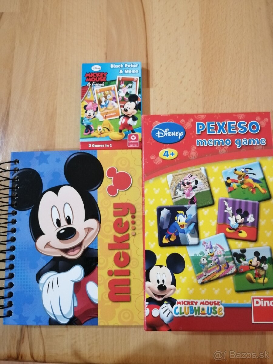 Mickey Mouse pexeso, čierny peter a zápisník