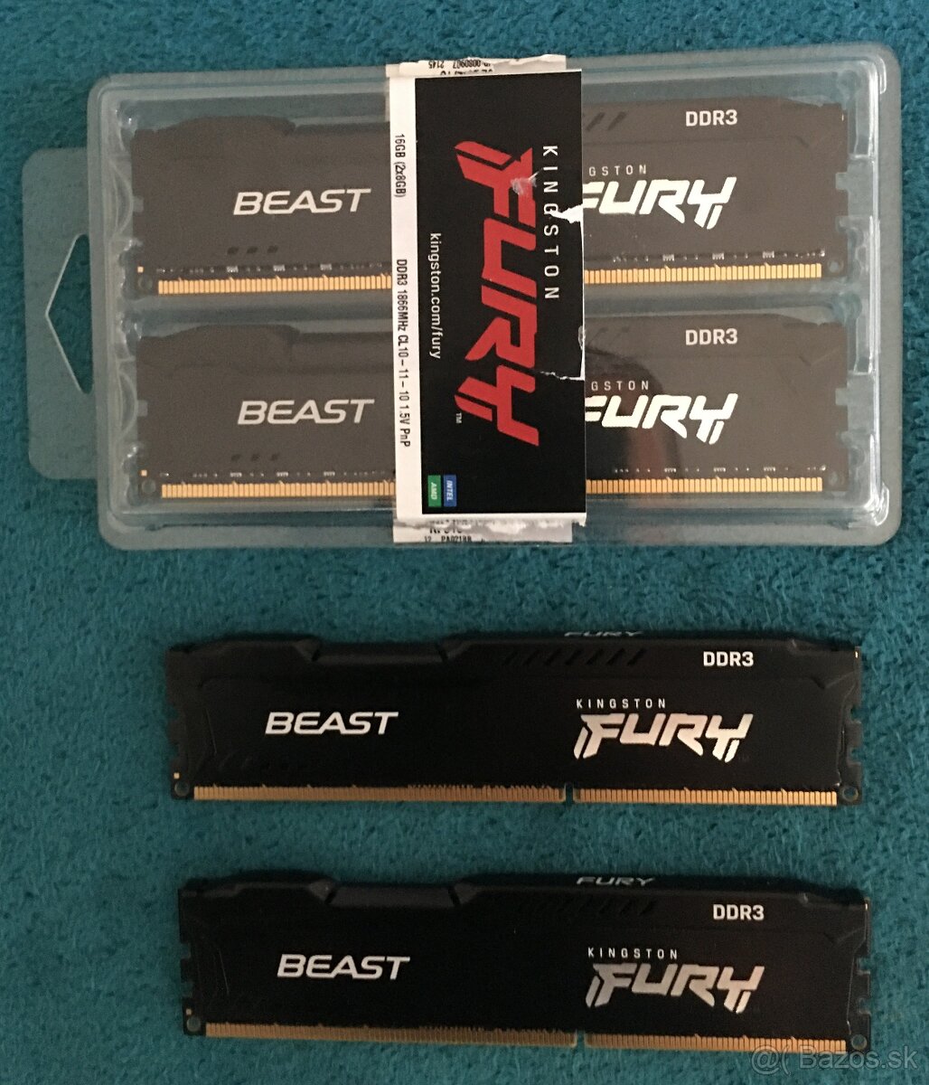 Predám 4 pamäťové moduly RAM Kingston Fury Beast po 8GB