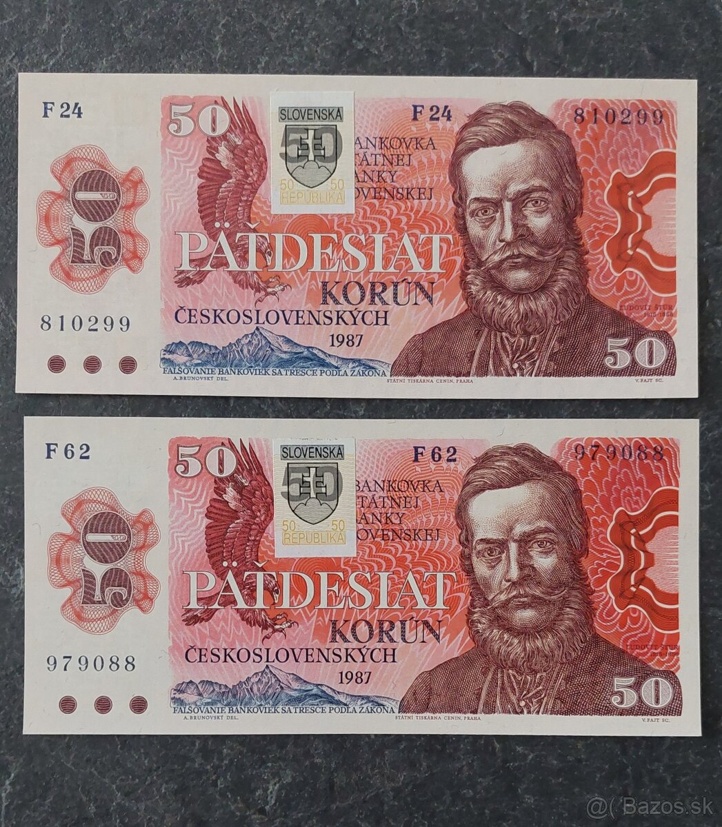 50 Kčs 1987 + SK kolok, stav N