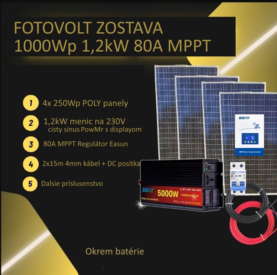 Stredny fotovolt set 1000Wp 1,2kW 80A MPPT 12/24v