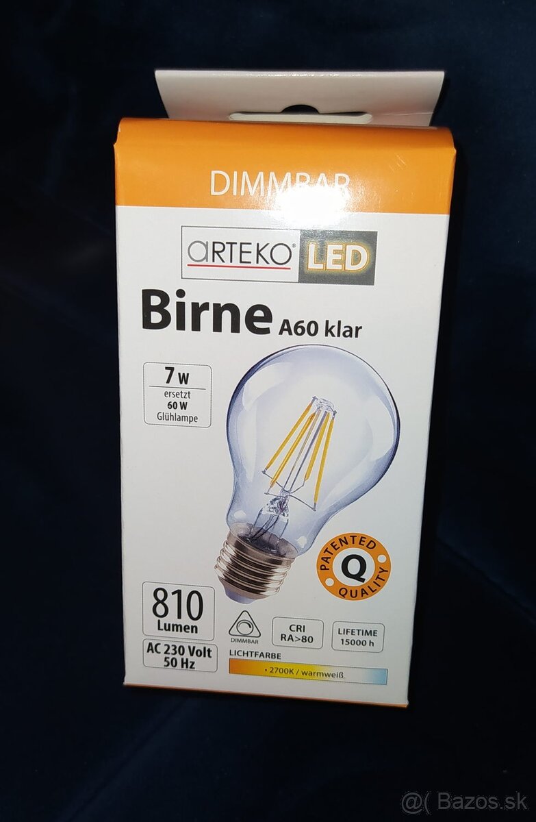 Sklenená LED žiarovka Arteko E27 7W - STMIEVATEĽNÉ