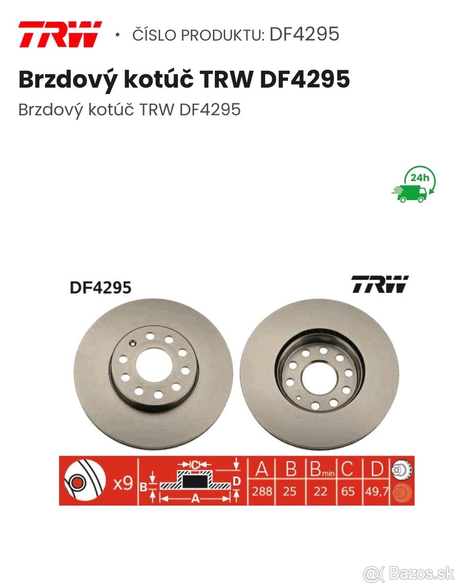 Predné brzdové kotúče TRW DF4295