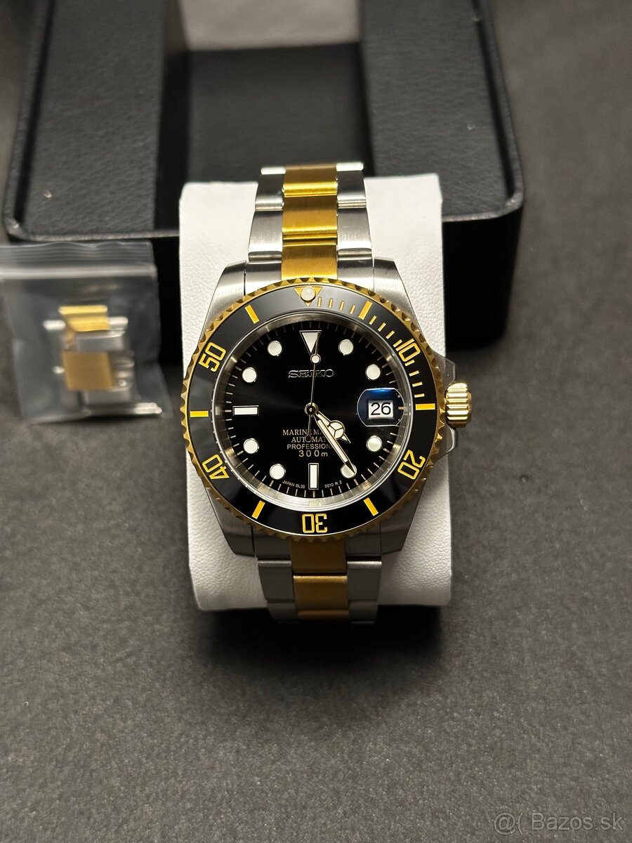 Seiko mod Submariner Two Tone Black