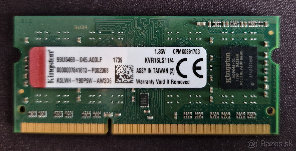 Pamäť Kingston 4GB DDR 3L - 1600MHz