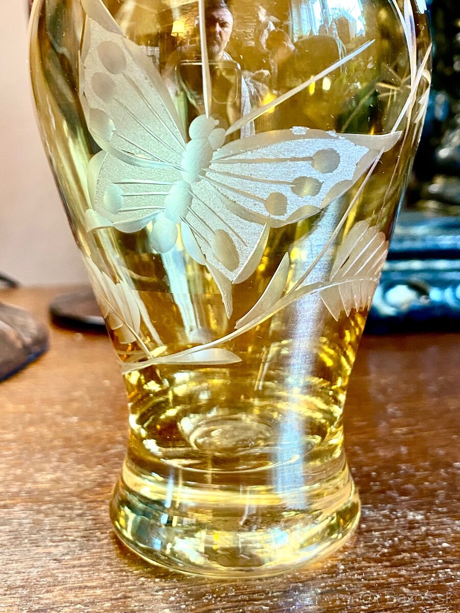 Vaza Bohemian ART Glass číre zlatenie, strieborný brus motív