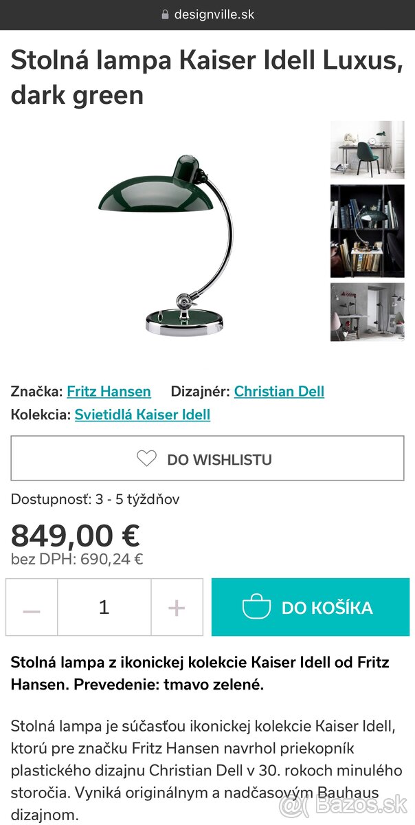 Lampa KAISER - Fritz Hansen / Christian Dell - zelena