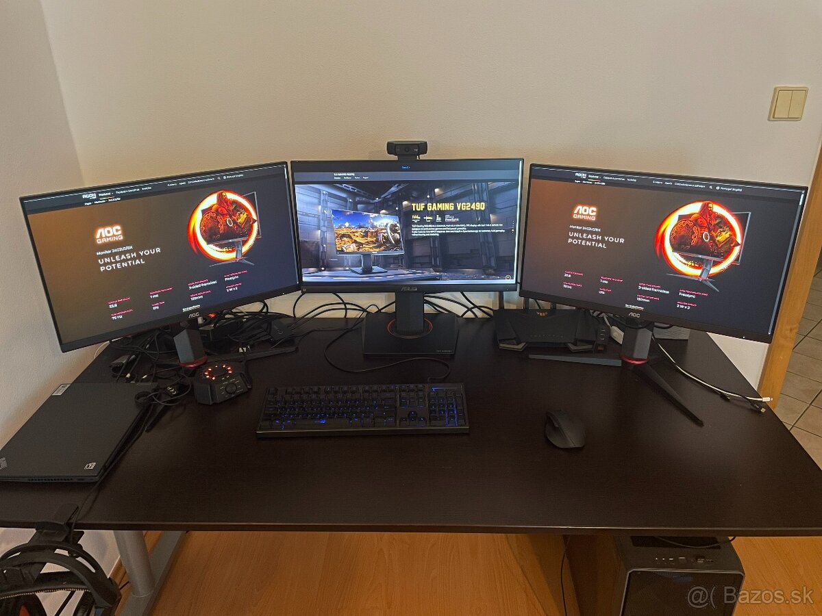 Set 3 monitorov 24" ASUS TUF a AOC - 144 HZ a 75 Hz - IPS