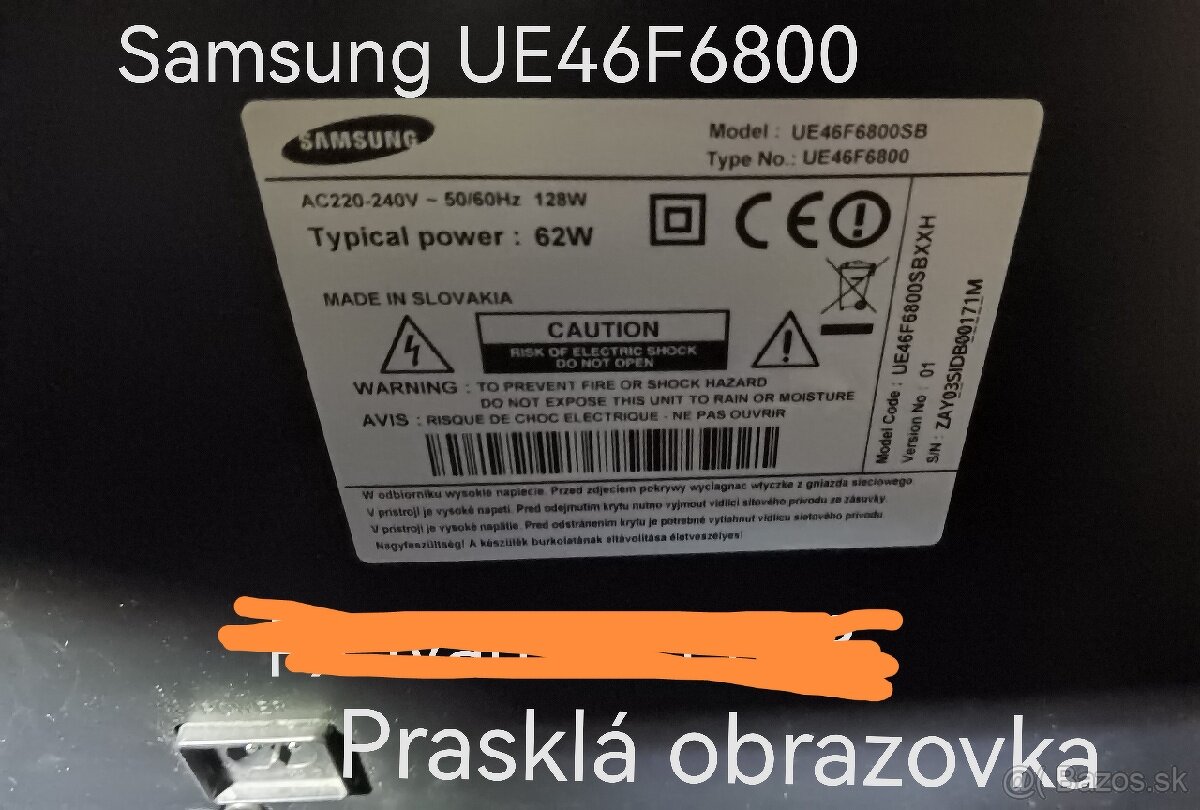 Predám všetky diely z TV Samsung UE46F6800.