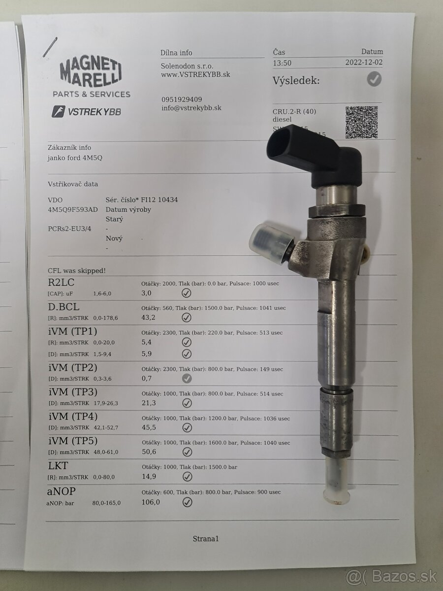 Predám vstrekovač  4M5Q9F593AD VDO Continental, Siemens